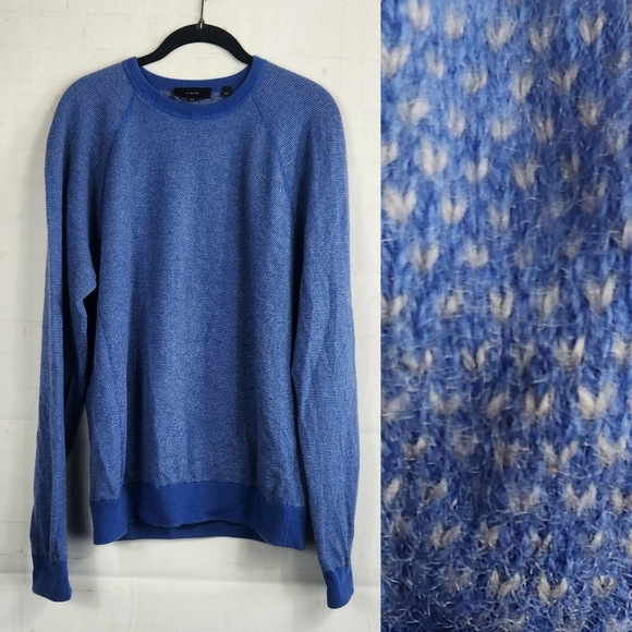 Vince Men’s Preppy Casual Birdseye Wool Cashmere Raglan Crew Sweater Blue Medium - Picture 2 of 12